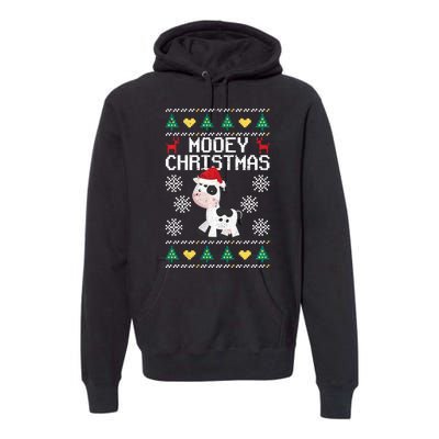 Mooey Christmas Cow Santa Claus Hat Xmas Farmer Animal Premium Hoodie