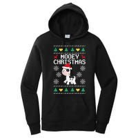 Mooey Christmas Cow Santa Claus Hat Xmas Farmer Animal Women's Pullover Hoodie