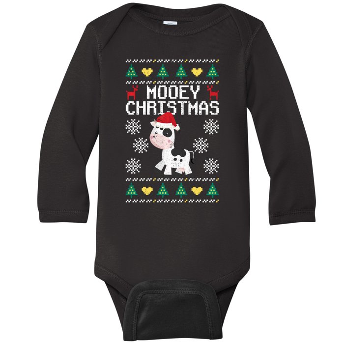 Mooey Christmas Cow Santa Claus Hat Xmas Farmer Animal Baby Long Sleeve Bodysuit