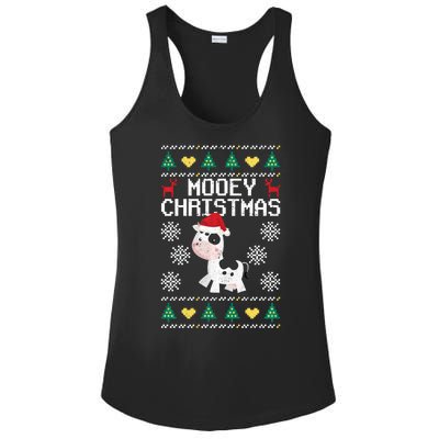 Mooey Christmas Cow Santa Claus Hat Xmas Farmer Animal Ladies PosiCharge Competitor Racerback Tank