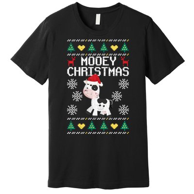 Mooey Christmas Cow Santa Claus Hat Xmas Farmer Animal Premium T-Shirt