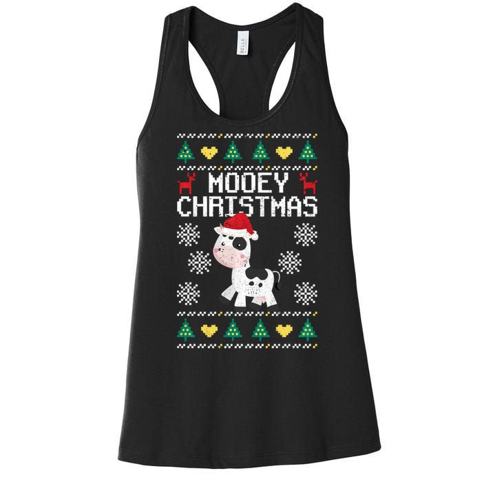 Mooey Christmas Cow Santa Claus Hat Xmas Farmer Animal Women's Racerback Tank