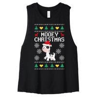 Mooey Christmas Cow Santa Claus Hat Xmas Farmer Animal Women's Racerback Cropped Tank