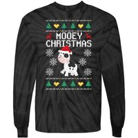 Mooey Christmas Cow Santa Claus Hat Xmas Farmer Animal Tie-Dye Long Sleeve Shirt