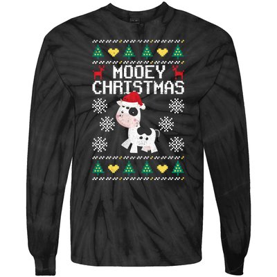 Mooey Christmas Cow Santa Claus Hat Xmas Farmer Animal Tie-Dye Long Sleeve Shirt