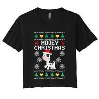 Mooey Christmas Cow Santa Claus Hat Xmas Farmer Animal Women's Crop Top Tee