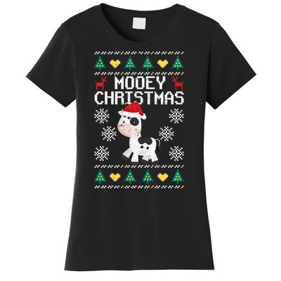 Mooey Christmas Cow Santa Claus Hat Xmas Farmer Animal Women's T-Shirt