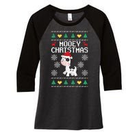 Mooey Christmas Cow Santa Claus Hat Xmas Farmer Animal Women's Tri-Blend 3/4-Sleeve Raglan Shirt