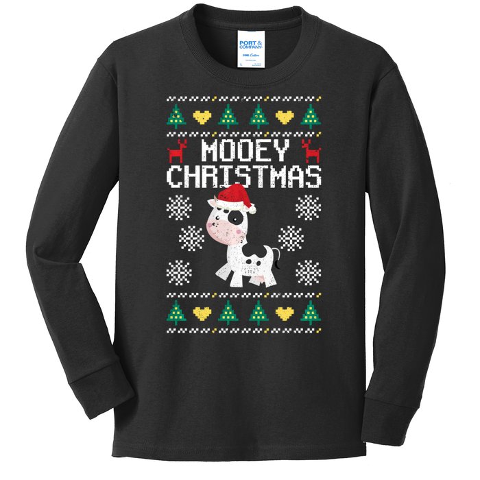 Mooey Christmas Cow Santa Claus Hat Xmas Farmer Animal Kids Long Sleeve Shirt