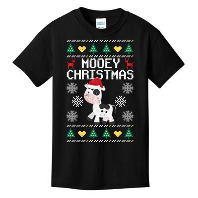 Mooey Christmas Cow Santa Claus Hat Xmas Farmer Animal Kids T-Shirt