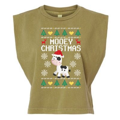 Mooey Christmas Cow Santa Claus Hat Xmas Farmer Animal Garment-Dyed Women's Muscle Tee