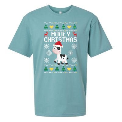 Mooey Christmas Cow Santa Claus Hat Xmas Farmer Animal Sueded Cloud Jersey T-Shirt