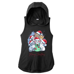 Meowy Christmas Cat Lover Holiday Ladies PosiCharge Tri-Blend Wicking Draft Hoodie Tank