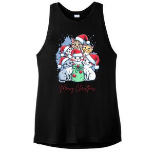 Meowy Christmas Cat Lover Holiday Ladies PosiCharge Tri-Blend Wicking Tank