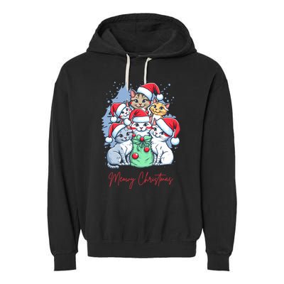 Meowy Christmas Cat Lover Holiday Garment-Dyed Fleece Hoodie