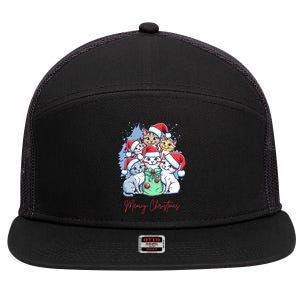 Meowy Christmas Cat Lover Holiday 7 Panel Mesh Trucker Snapback Hat