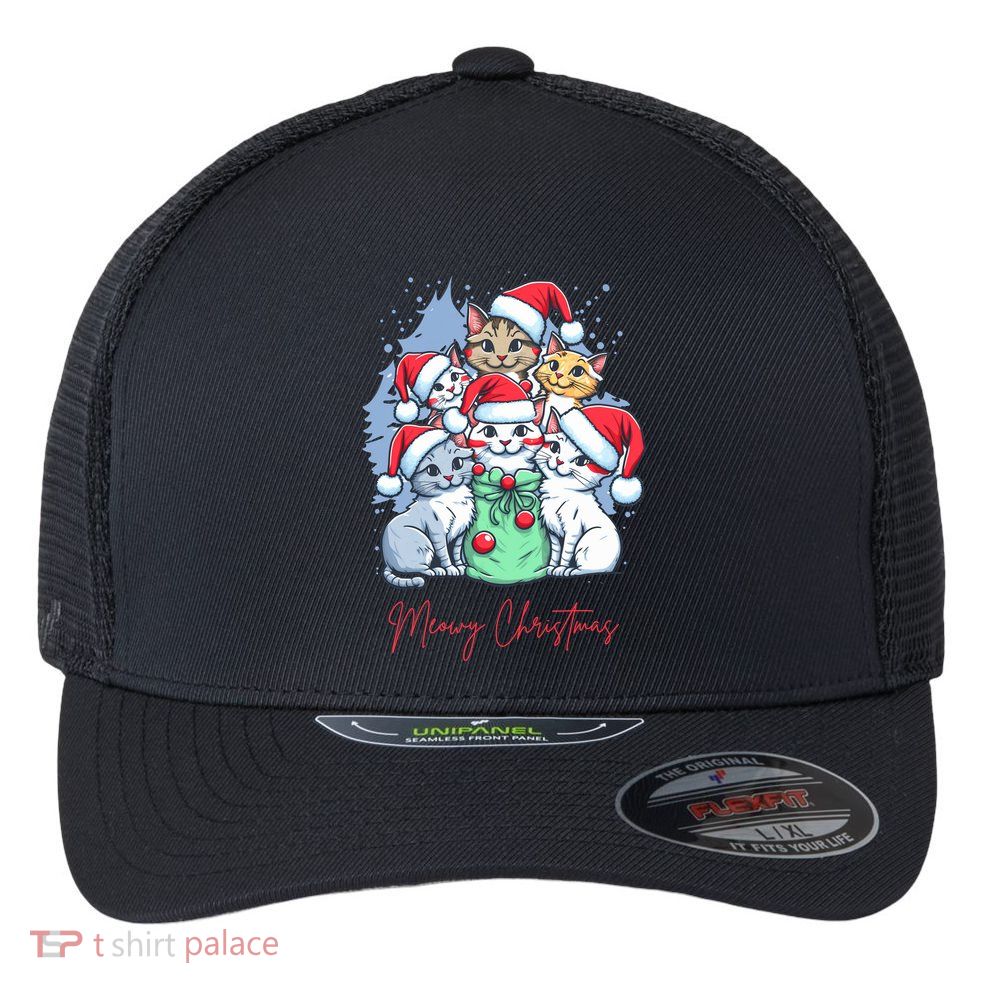 Meowy Christmas Cat Lover Holiday Flexfit Unipanel Trucker Cap