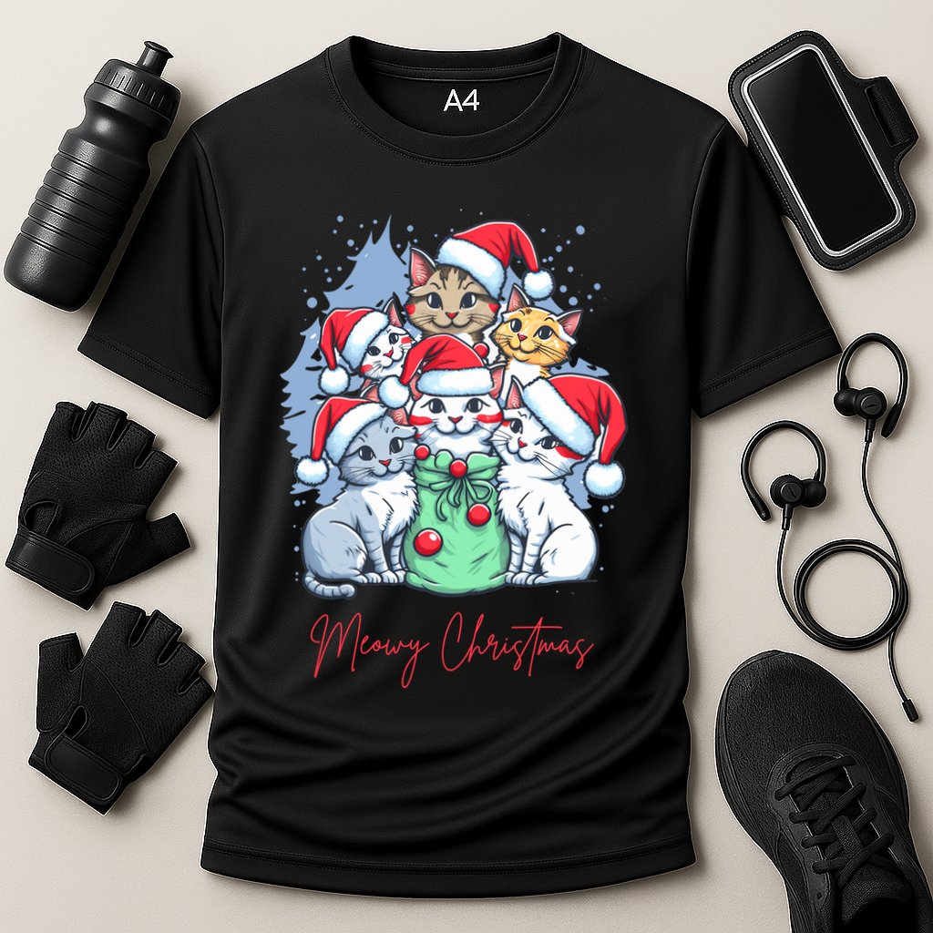 Meowy Christmas Cat Lover Holiday Cooling Performance Crew T-Shirt