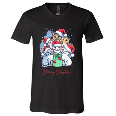 Meowy Christmas Cat Lover Holiday V-Neck T-Shirt