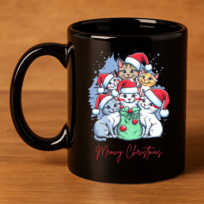 Meowy Christmas Cat Lover Holiday 11oz C Handle Ceramic Mug