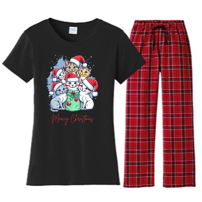 Meowy Christmas Cat Lover Holiday Women's Flannel Pajama Set