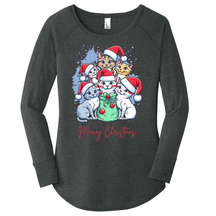 Meowy Christmas Cat Lover Holiday Women's Perfect Tri Tunic Long Sleeve Shirt