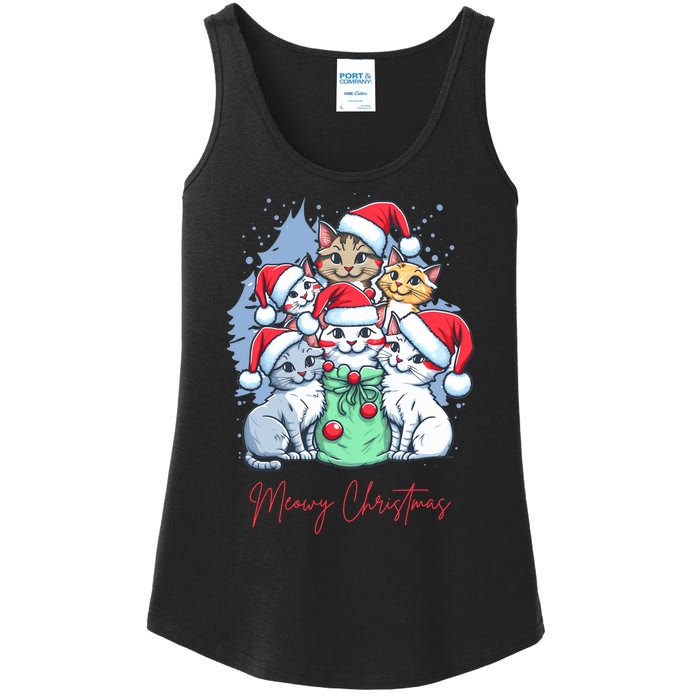 Meowy Christmas Cat Lover Holiday Ladies Essential Tank