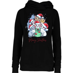 Meowy Christmas Cat Lover Holiday Womens Funnel Neck Pullover Hood