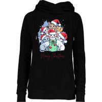 Meowy Christmas Cat Lover Holiday Womens Funnel Neck Pullover Hood