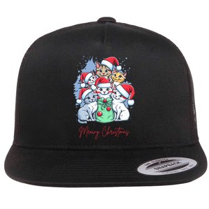 Meowy Christmas Cat Lover Holiday Flat Bill Trucker Hat