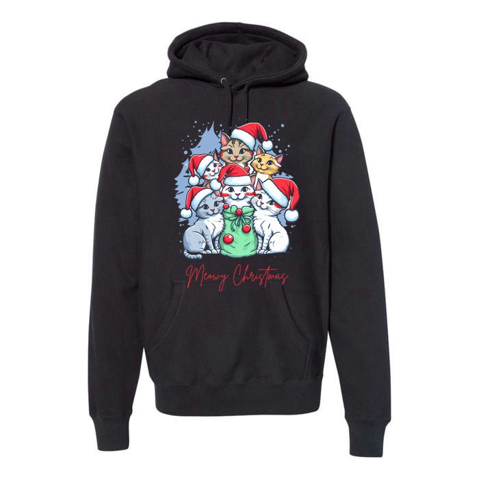 Meowy Christmas Cat Lover Holiday Premium Hoodie