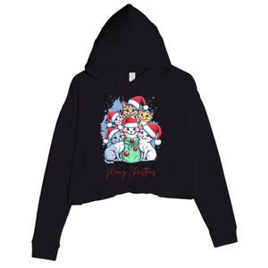 Meowy Christmas Cat Lover Holiday Crop Fleece Hoodie