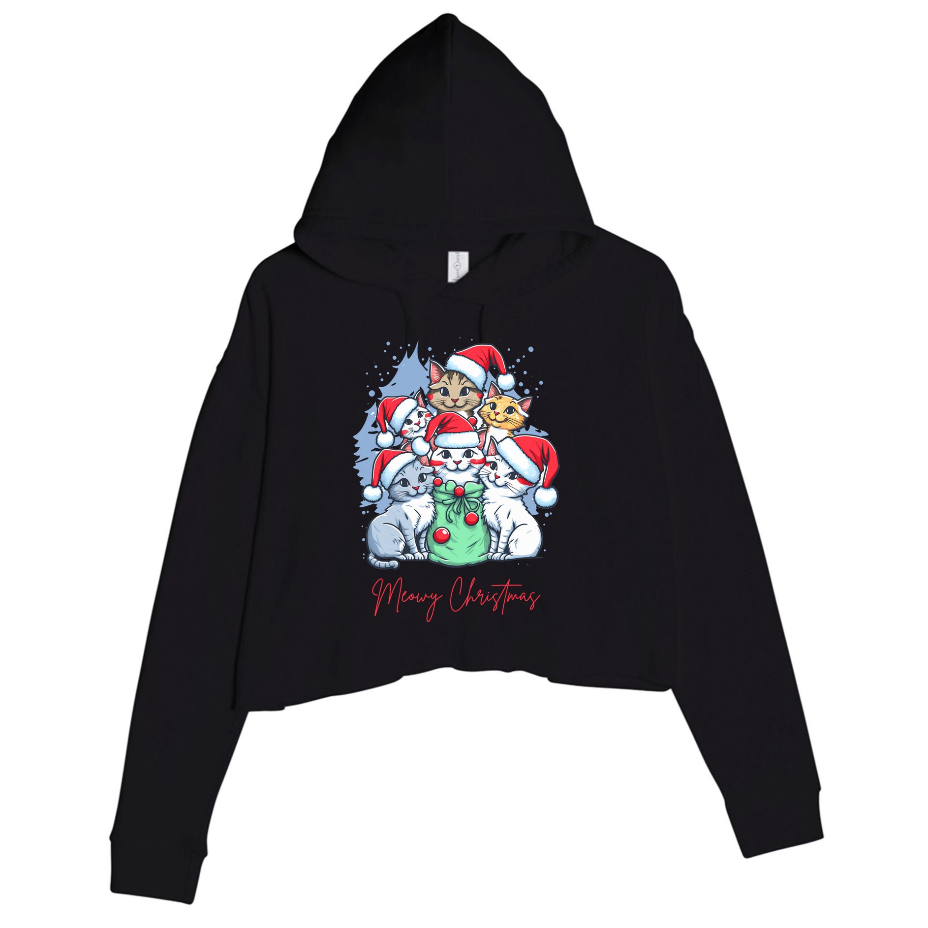 Meowy Christmas Cat Lover Holiday Crop Fleece Hoodie