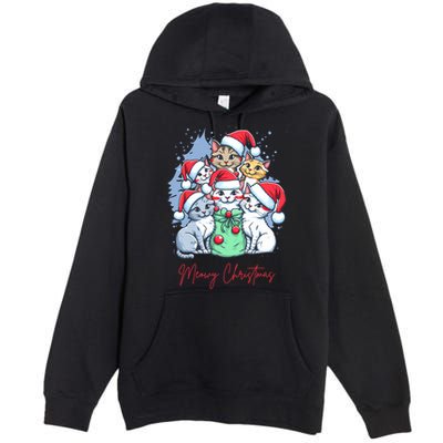 Meowy Christmas Cat Lover Holiday Premium Pullover Hoodie