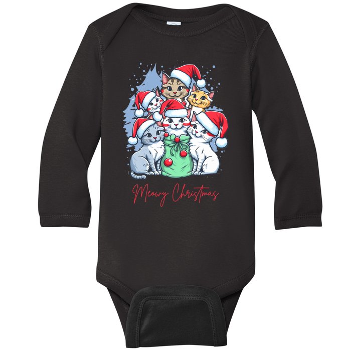 Meowy Christmas Cat Lover Holiday Baby Long Sleeve Bodysuit