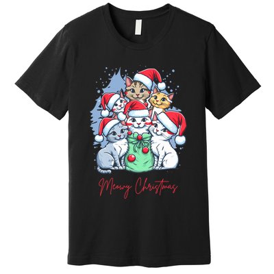 Meowy Christmas Cat Lover Holiday Premium T-Shirt