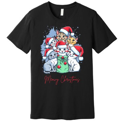 Meowy Christmas Cat Lover Holiday Premium T-Shirt