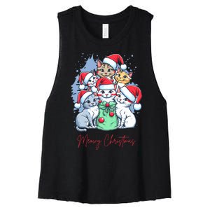 Meowy Christmas Cat Lover Holiday Women's Racerback Cropped Tank