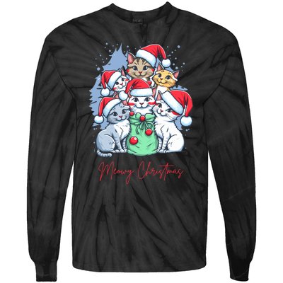 Meowy Christmas Cat Lover Holiday Tie-Dye Long Sleeve Shirt