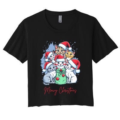 Meowy Christmas Cat Lover Holiday Crop Top