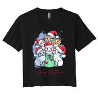 Meowy Christmas Cat Lover Holiday Women's Crop Top Tee