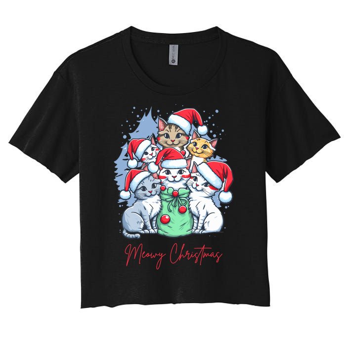 Meowy Christmas Cat Lover Holiday Women's Crop Top Tee