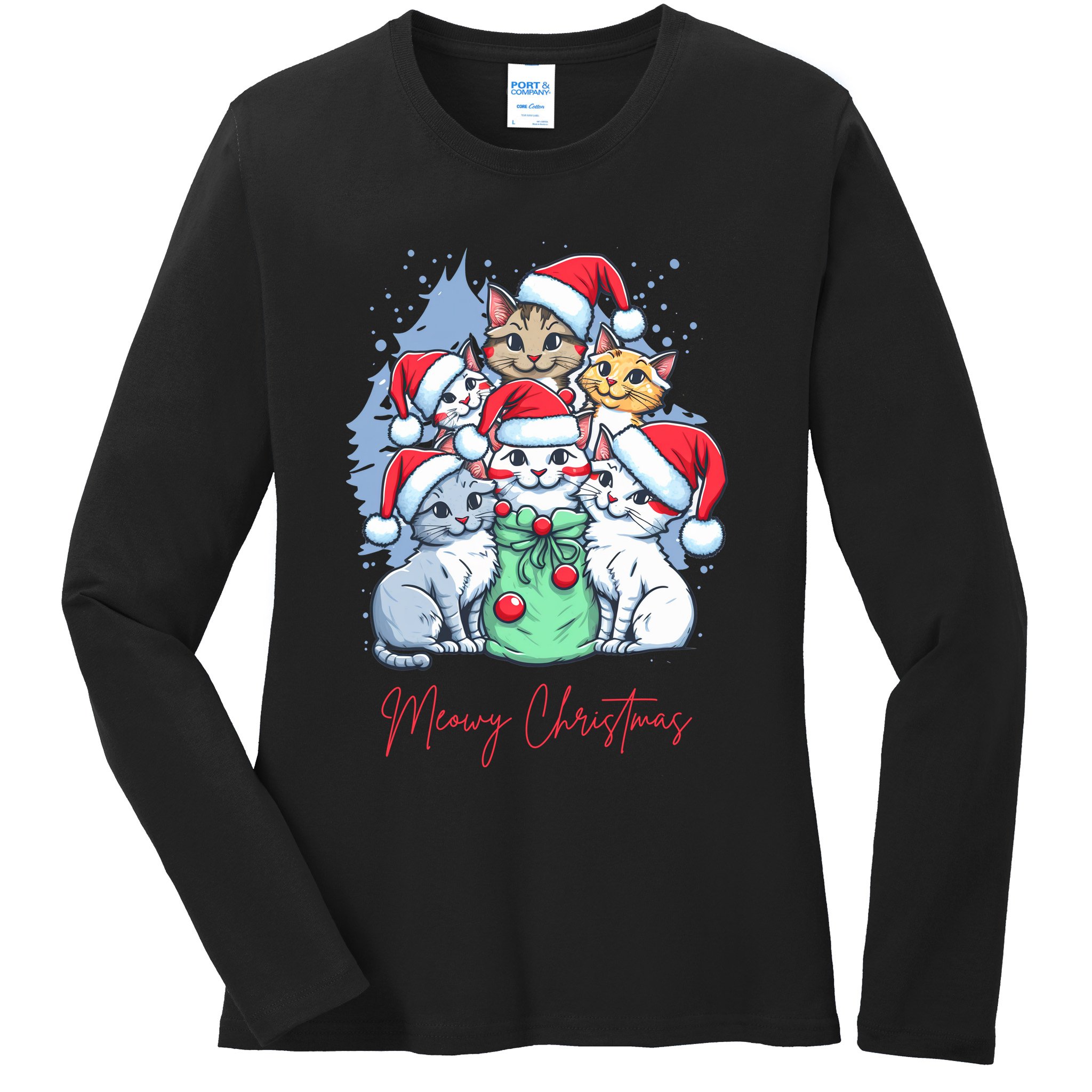 Meowy Christmas Cat Lover Holiday Ladies Long Sleeve Shirt