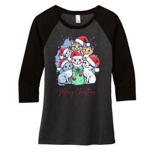 Meowy Christmas Cat Lover Holiday Women's Tri-Blend 3/4-Sleeve Raglan Shirt