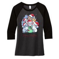 Meowy Christmas Cat Lover Holiday Women's Tri-Blend 3/4-Sleeve Raglan Shirt