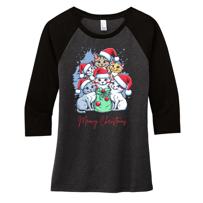 Meowy Christmas Cat Lover Holiday Women's Tri-Blend 3/4-Sleeve Raglan Shirt