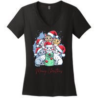 Meowy Christmas Cat Lover Holiday Women's V-Neck T-Shirt