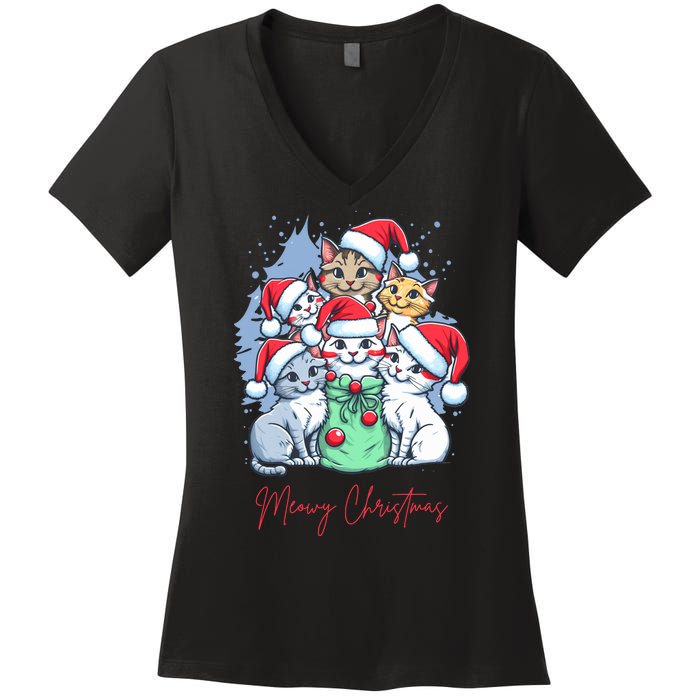 Meowy Christmas Cat Lover Holiday Women's V-Neck T-Shirt