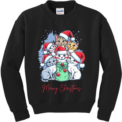 Meowy Christmas Cat Lover Holiday Kids Sweatshirt