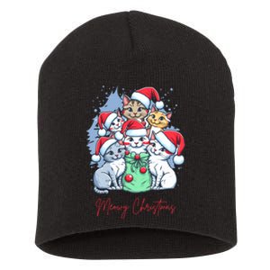 Meowy Christmas Cat Lover Holiday Short Acrylic Beanie